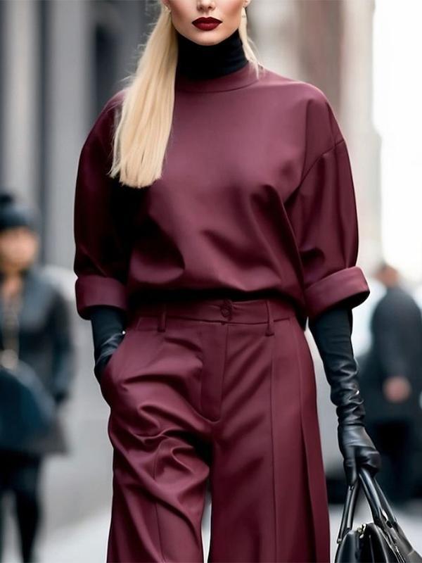 Long Sleeves Loose Solid Color Round-Neck Hoodies&Sweatshirt Tops Product Image