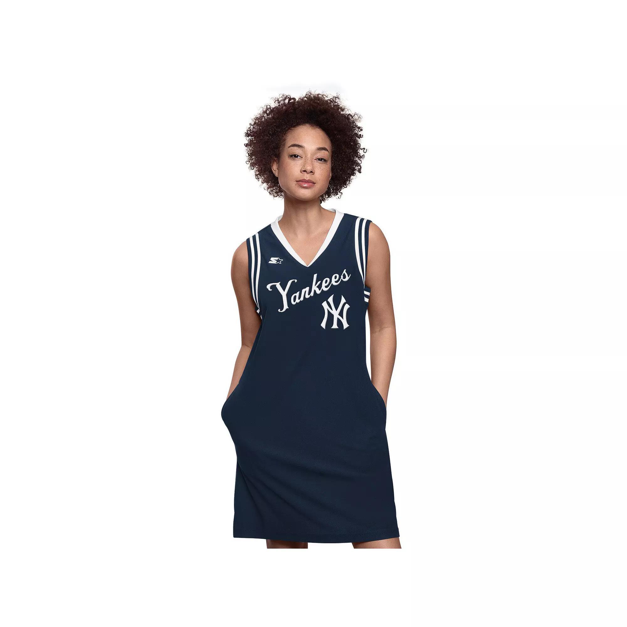 Women's Starter  Navy New York Yankees Fast Track Sneaker V-Neck Dress, Size: Small, Blue Product Image