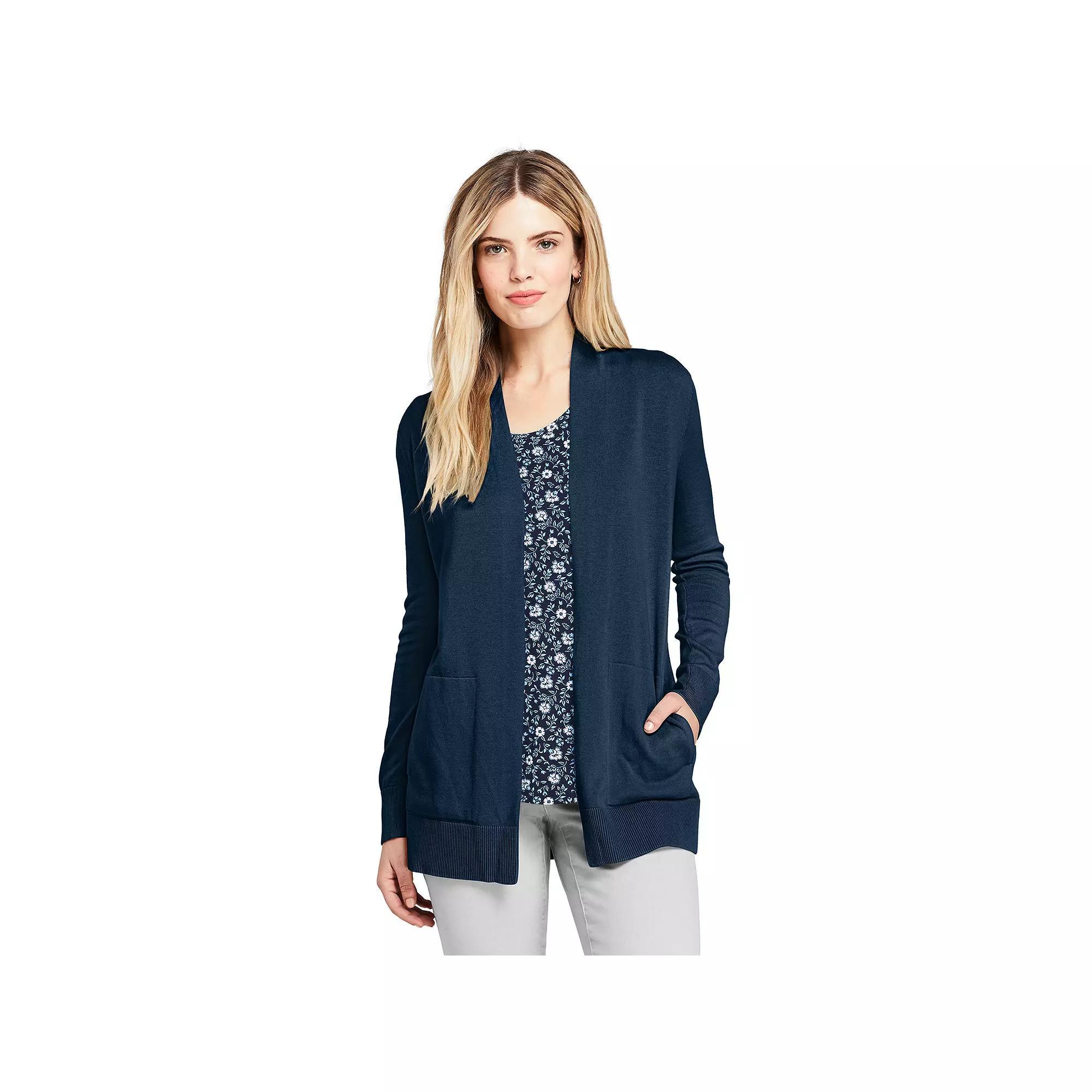 Women's Lands' End Open-Front Long Cardigan Sweater, Size: Medium, Radiant Blue Product Image