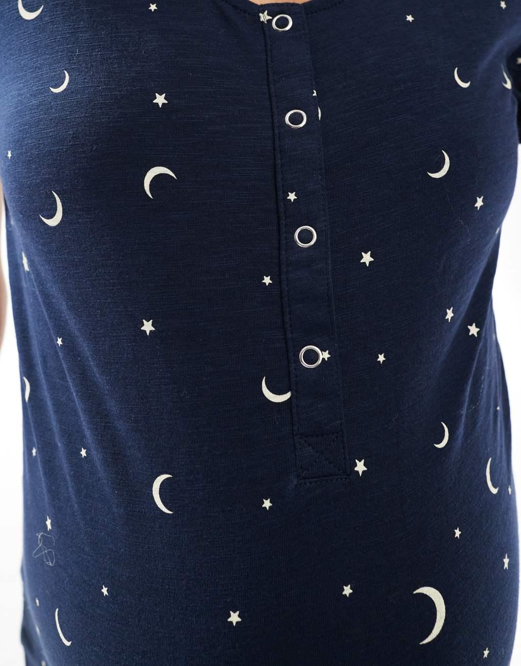 Mamalicious Maternity moon and star print nightgown with nursing function in navy Product Image