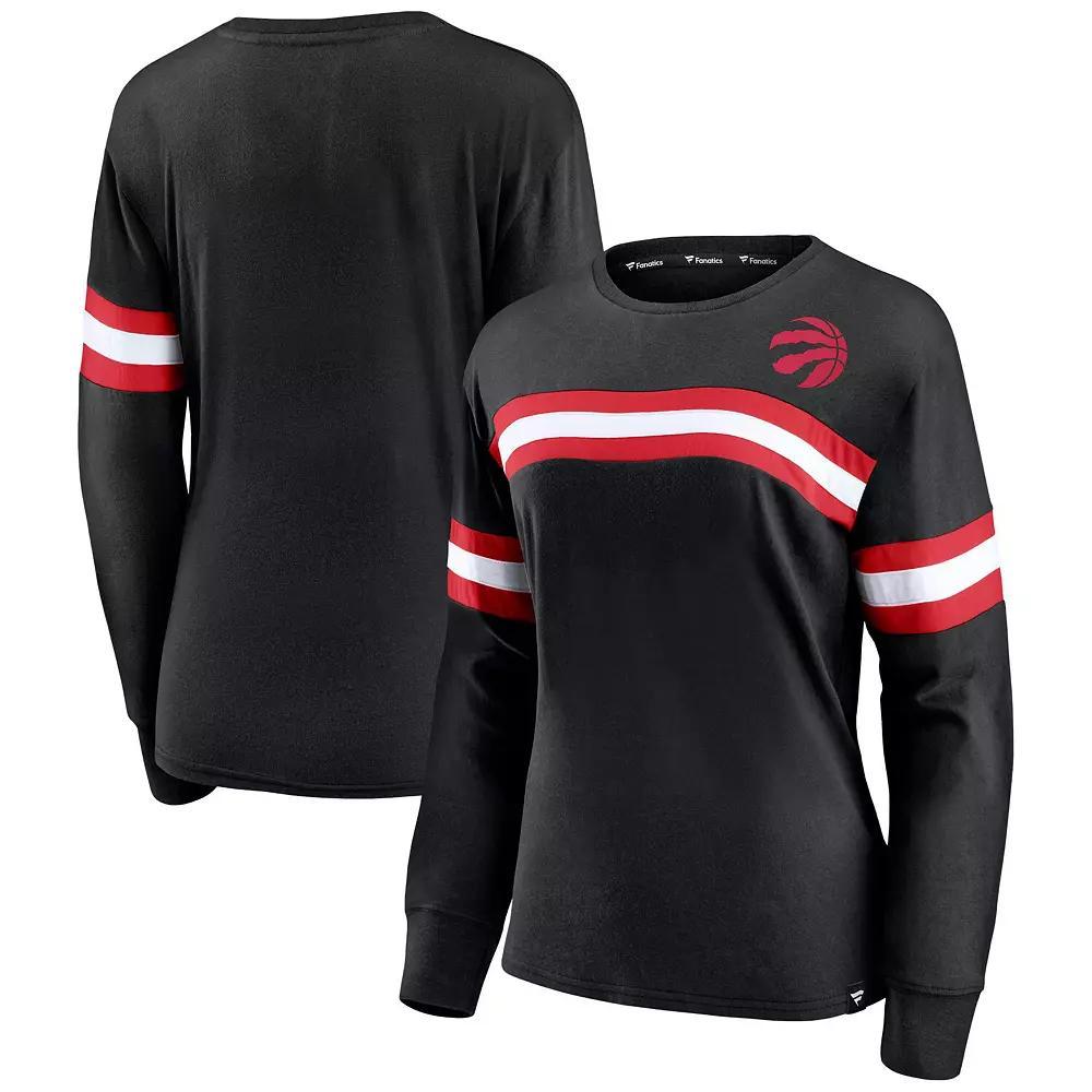 Women's Fanatics Black Toronto Raptors Block Party Chest Logo Striped Long Sleeve T-Shirt, Size: Large, Rpt Black Product Image