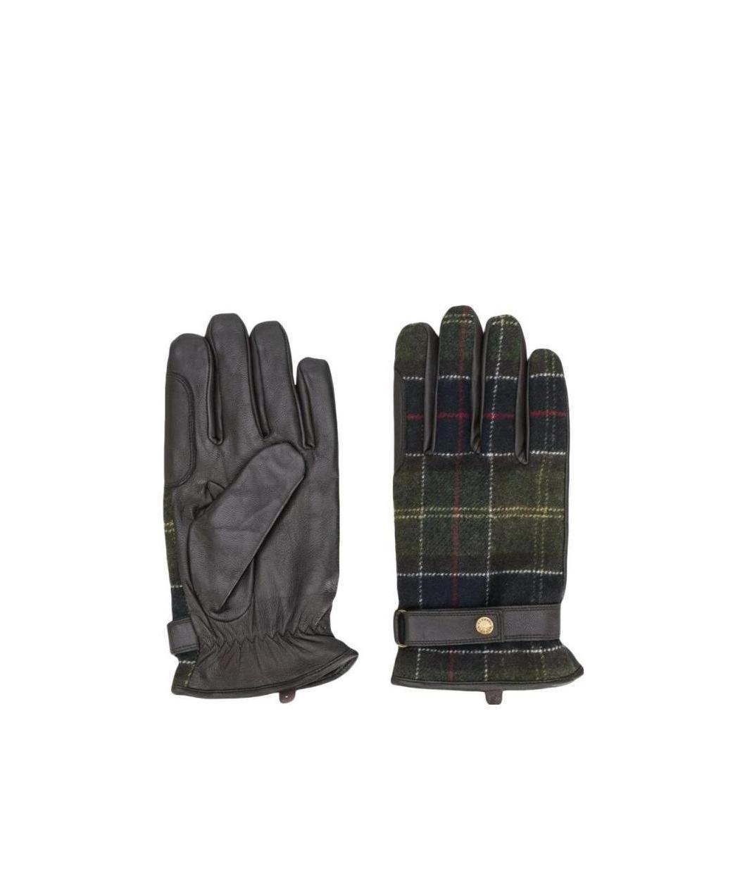 BARBOUR Check-pattern Leather Gloves In Black Product Image