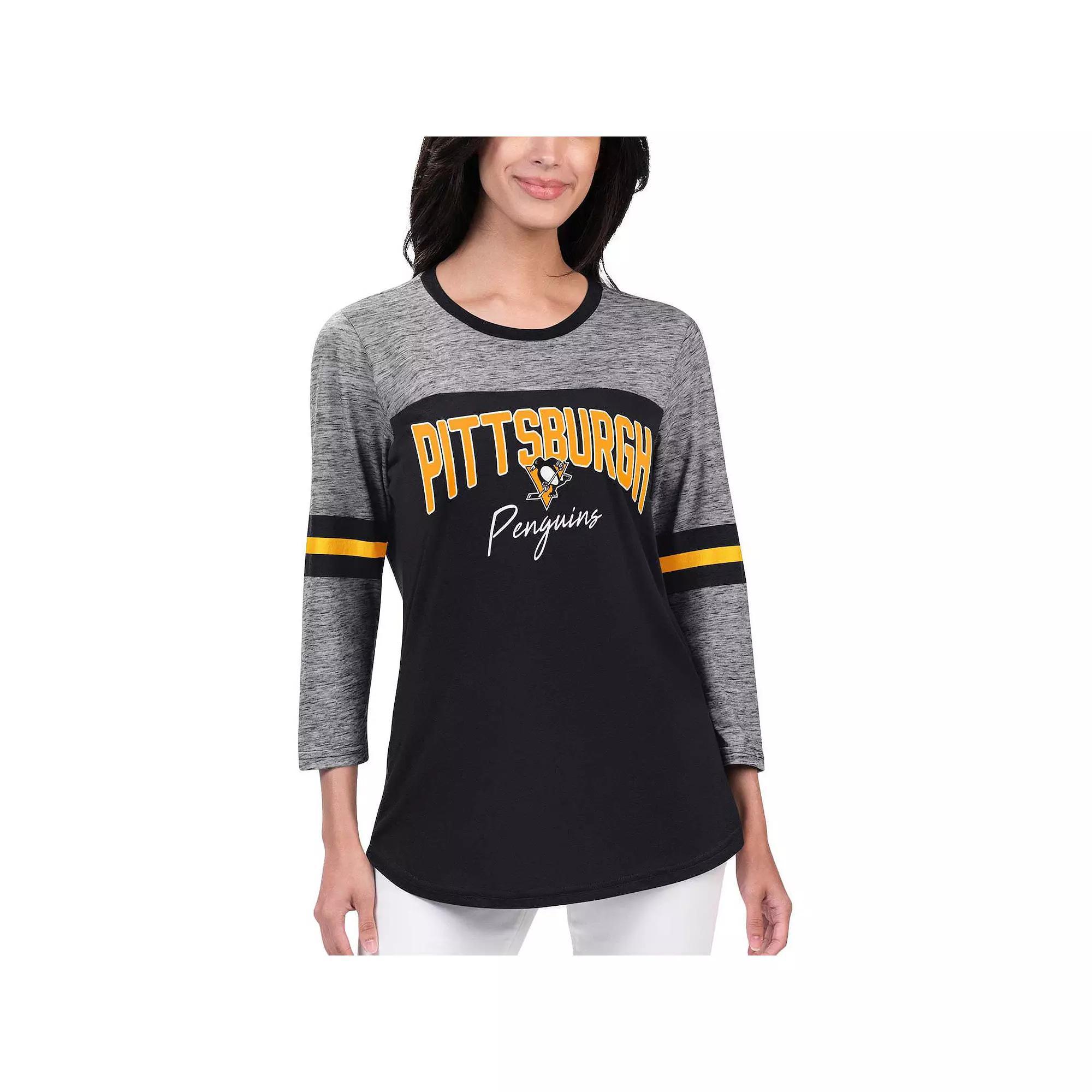 Women's G-III 4Her by Carl Banks Black Pittsburgh Penguins Play The Game 3/4-Sleeve T-Shirt, Size: Large Product Image