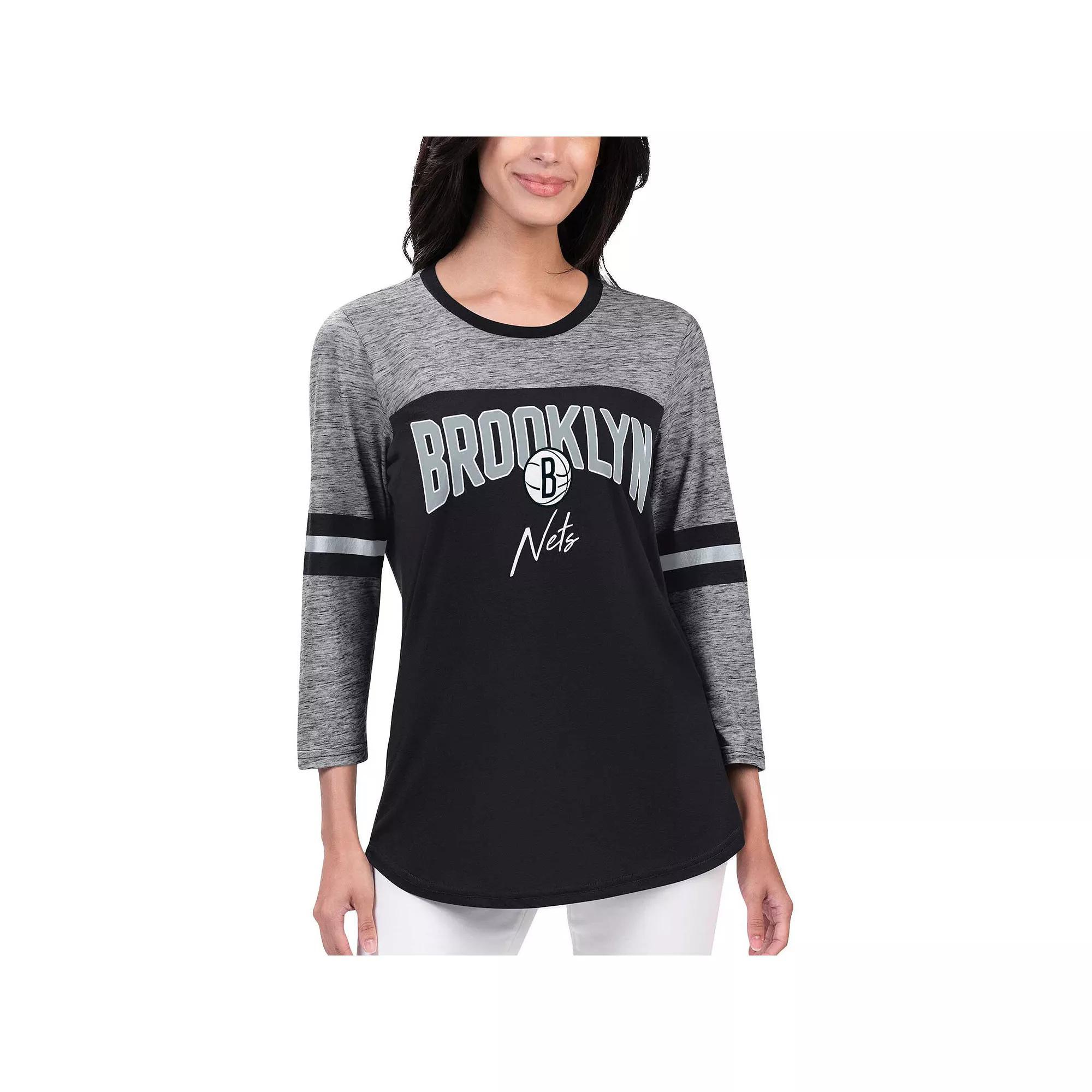 Women's G-III 4Her by Carl Banks Black Brooklyn Nets Play the Game Three-Quarter Sleeve T-Shirt, Size: XL Product Image