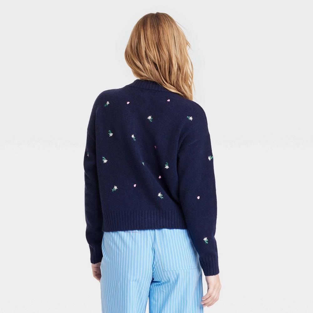 Womens Button-Front Cardigan - Universal Thread Navy Blue Floral M: Recycled Polyester Blend, Long Sleeve, Crew Neck Product Image
