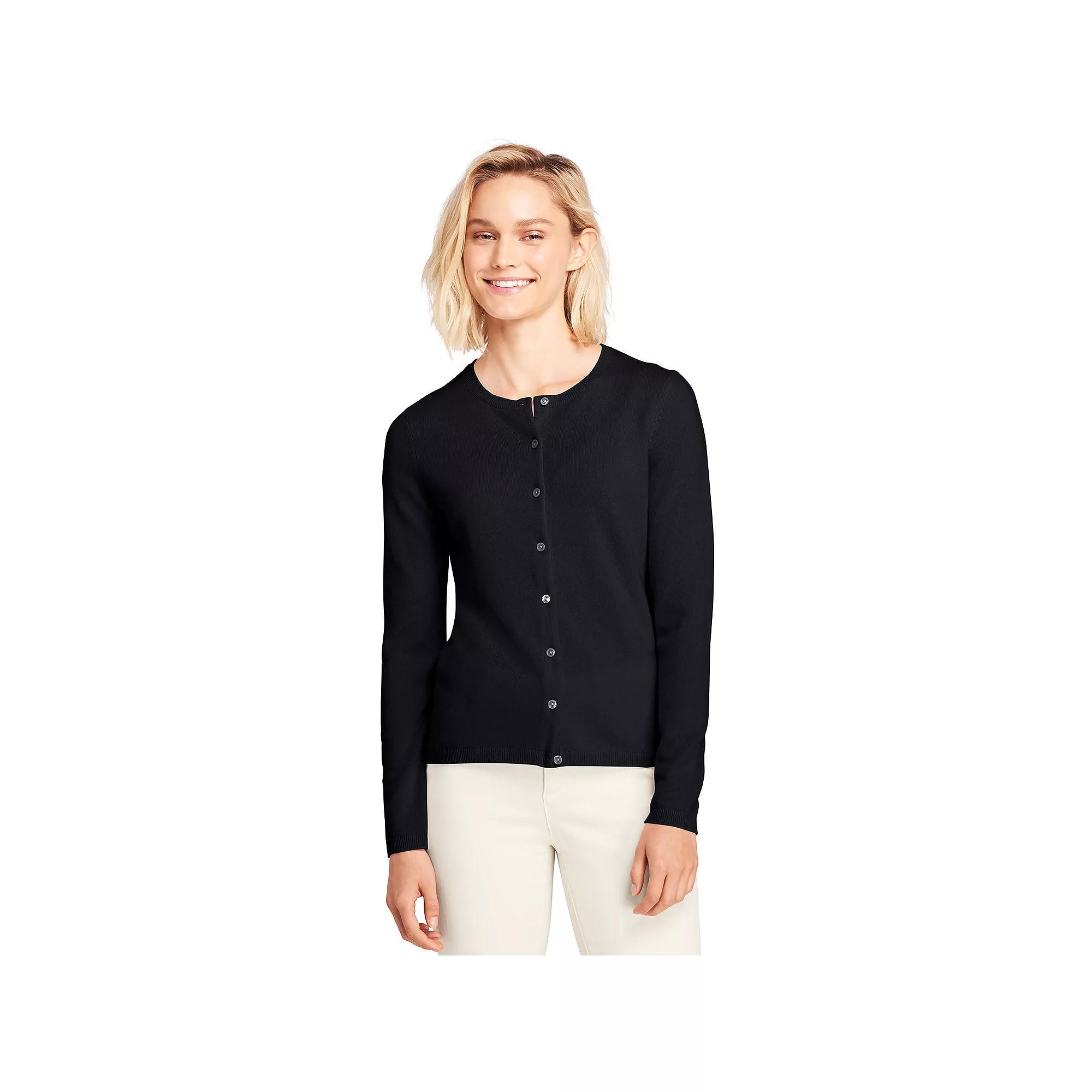 Women's Lands' End Classic Cashmere Cardigan Sweater, Size: Medium Tall, Black Product Image