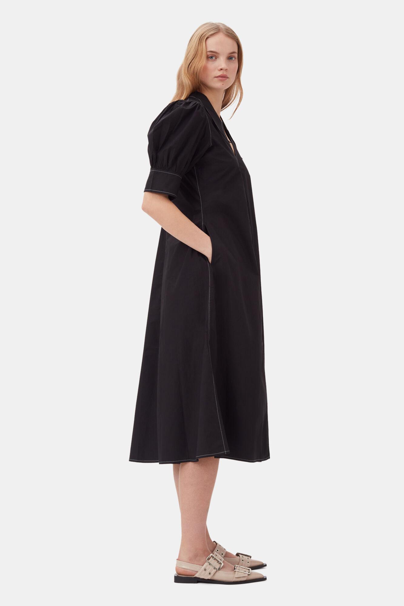 Cotton Poplin V-Neck Midi Dress Product Image