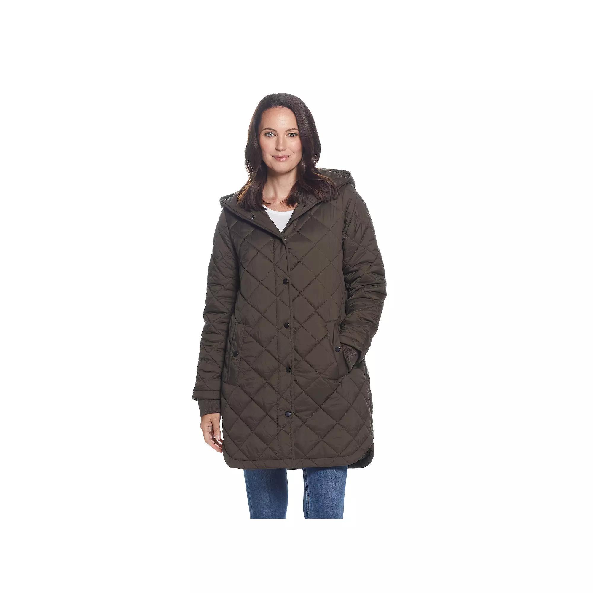 Women's Weathercast Hooded Quilted Duffle Jacket, Size: Small, Green Product Image
