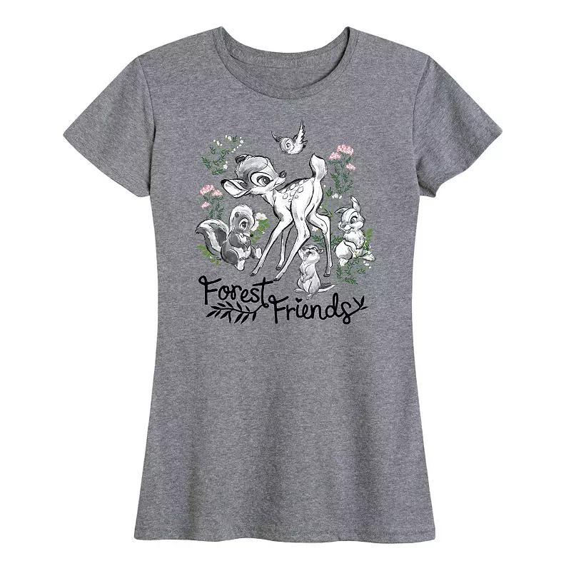Disneys Bambi Womens Forest Friends Graphic Tee Grey Gray Product Image
