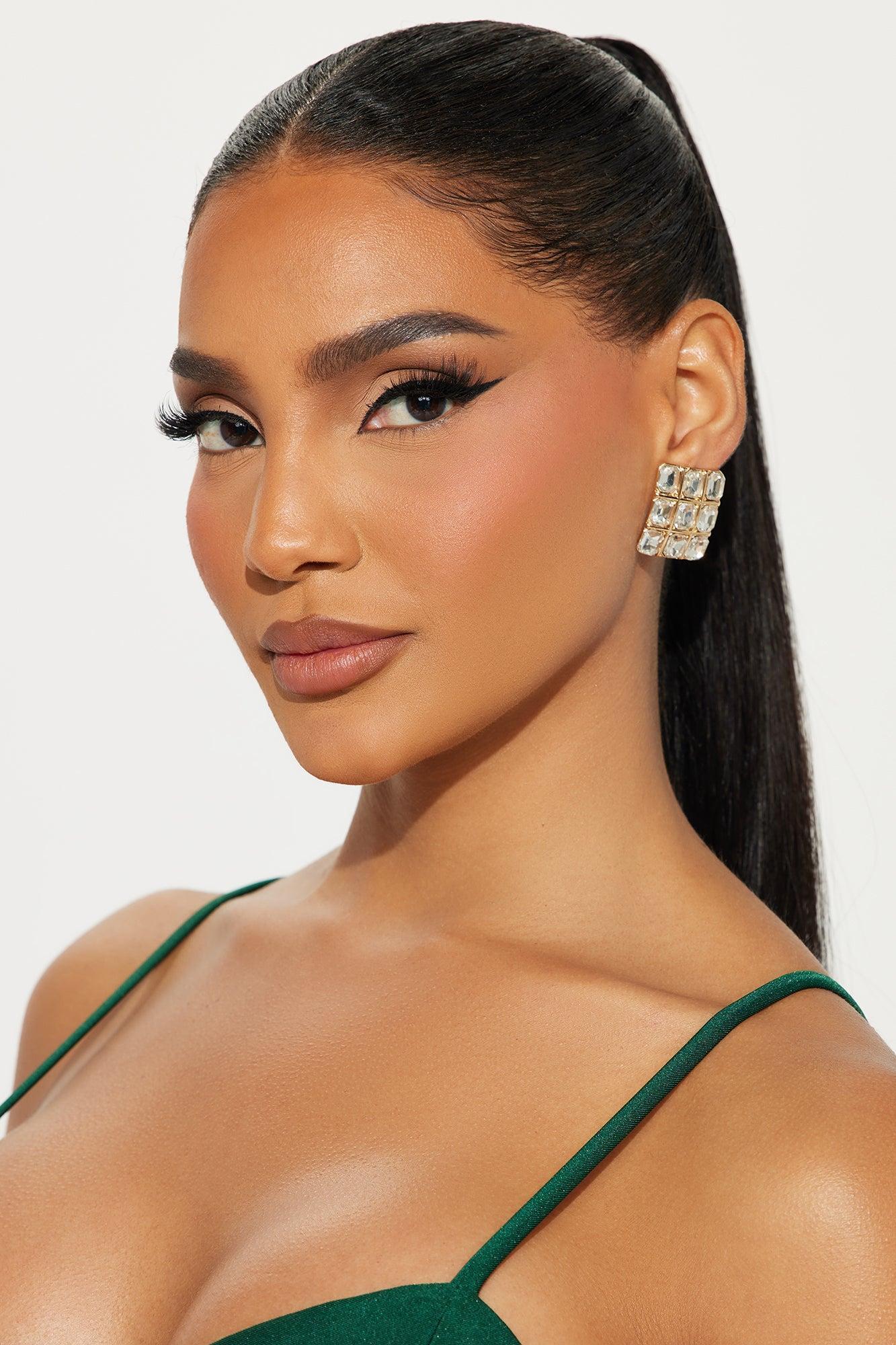 Four Square Bling Earrings - Gold Product Image