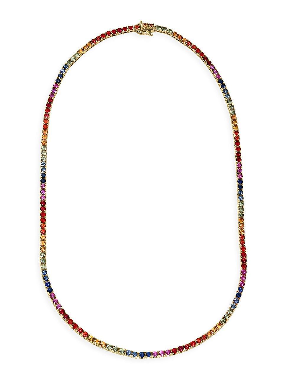 Womens 14K Yellow Gold & Sapphire Tennis Necklace Product Image