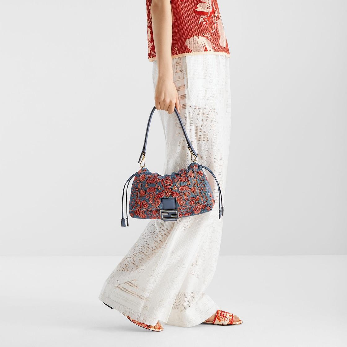 Mamma Baguette MediumBlue and red Coral Bandana embroidered bag Product Image