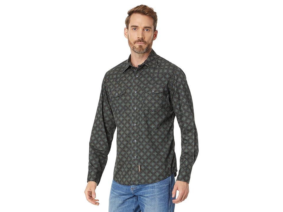 Wrangler Retro Premium Long Sleeve Print Blue/Tan) Men's Clothing Product Image