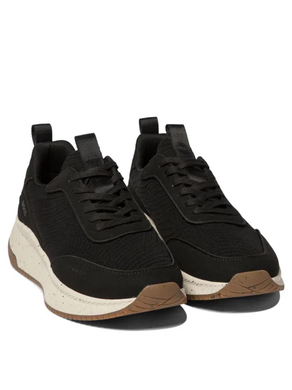 HUGO BOSS Mixed-material Trainers With Logo Details And Speckled Effect In Black Product Image