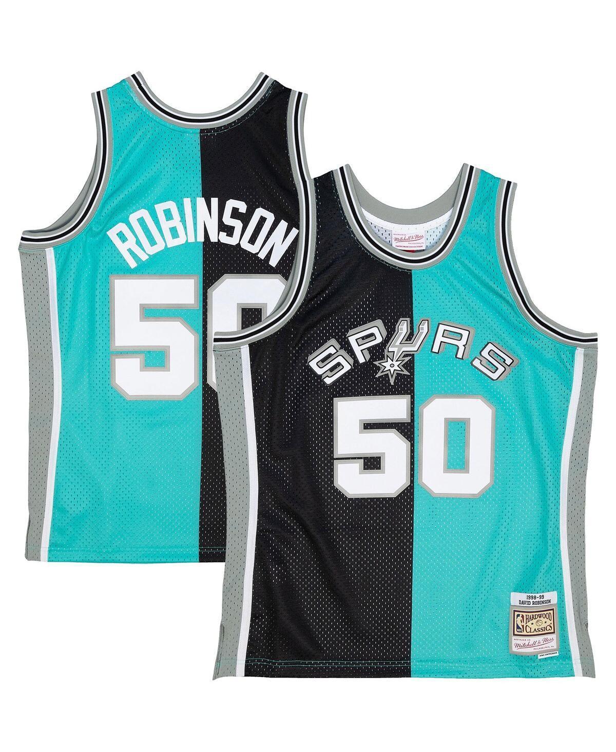 Men's Mitchell & Ness David Robinson Black/Teal San Antonio Spurs Hardwood Classics 1998/99 Split Swingman Jersey, Size: XL Product Image