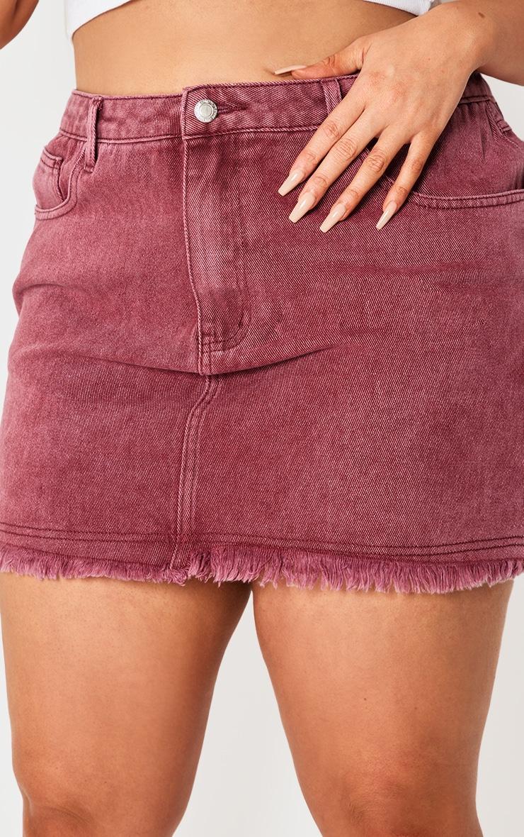 Plus Burgundy Washed Raw Hem Mini Skirt Product Image