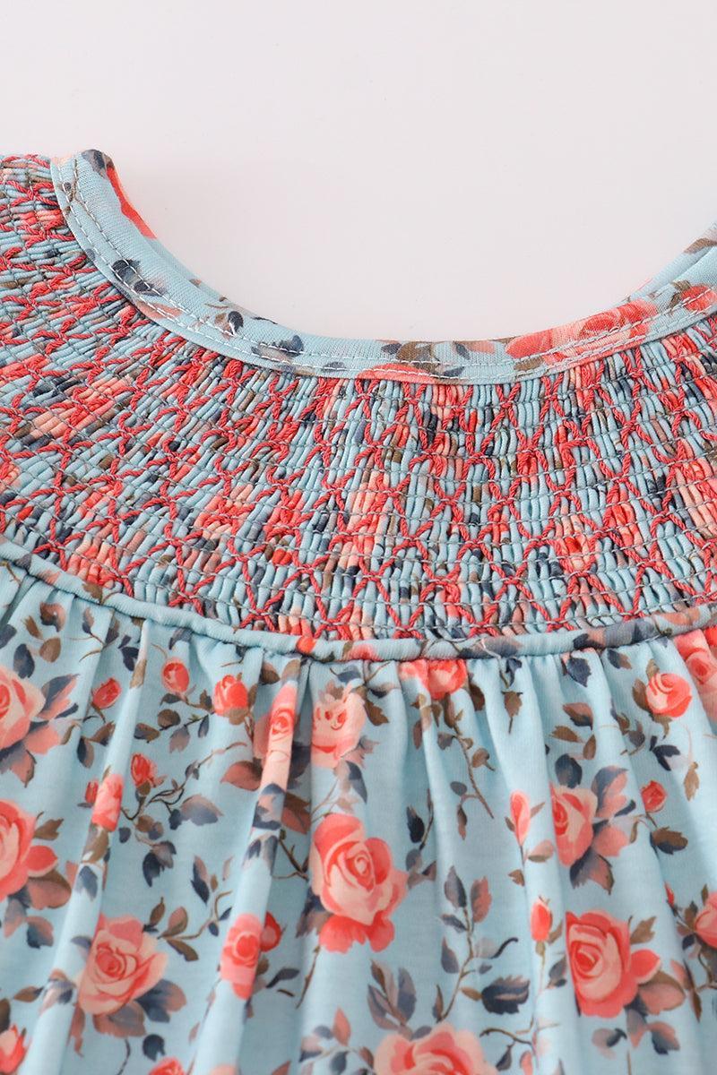 Blue floral smocked dress Product Image