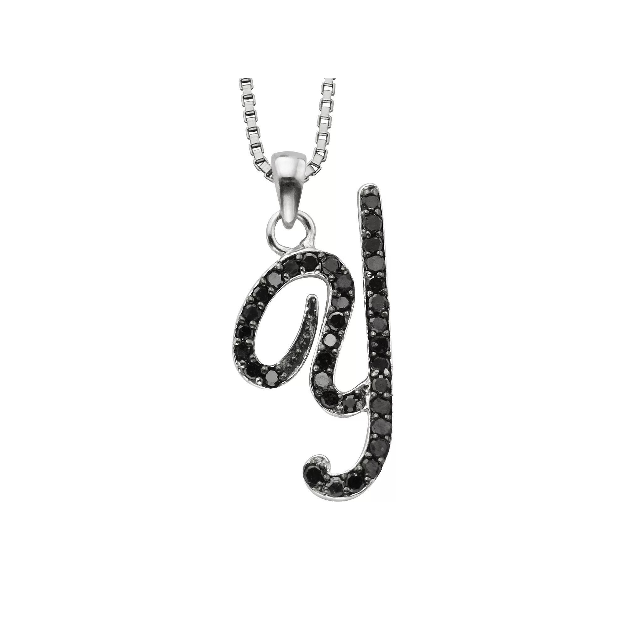Jewelexcess Sterling Silver 1/4-ct. T.W. Black Diamond Initial Pendant, Women's, Size: 18", Y Product Image