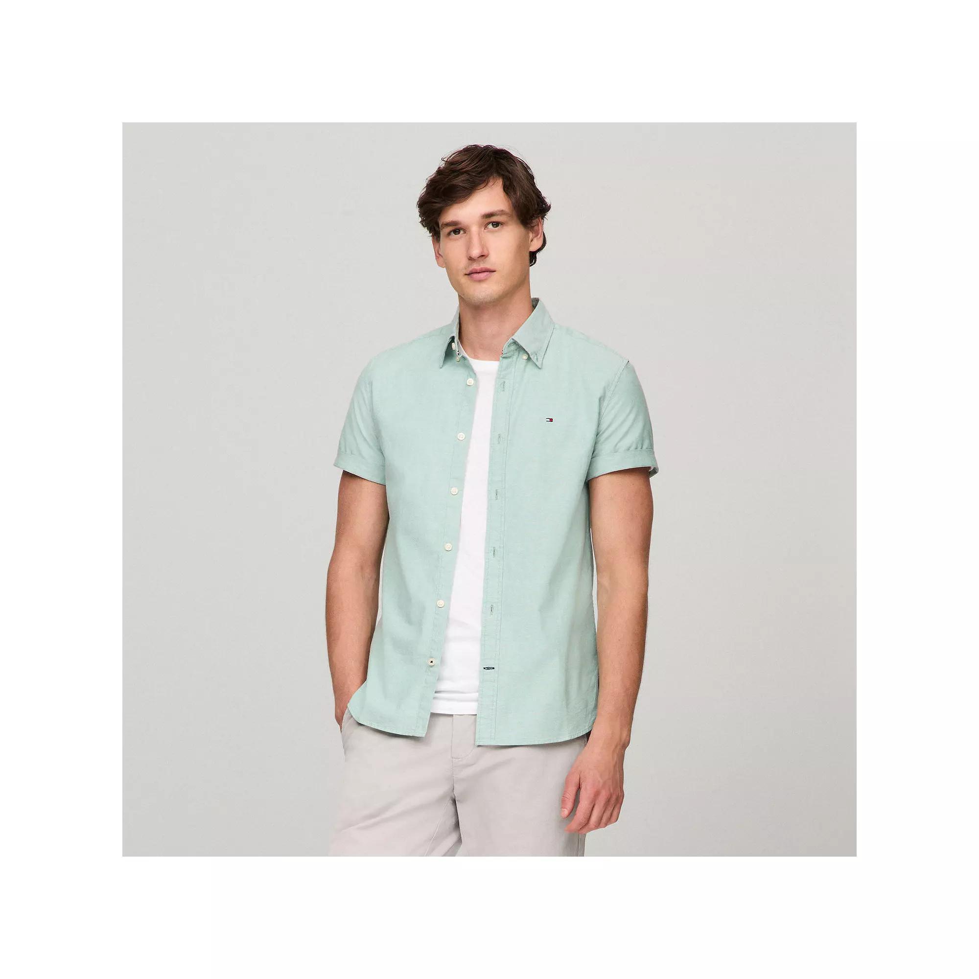 Men's Tommy Hilfiger Short Sleeve Original Stretch Oxford Shirt, Size: XL, English Garden Solid Product Image