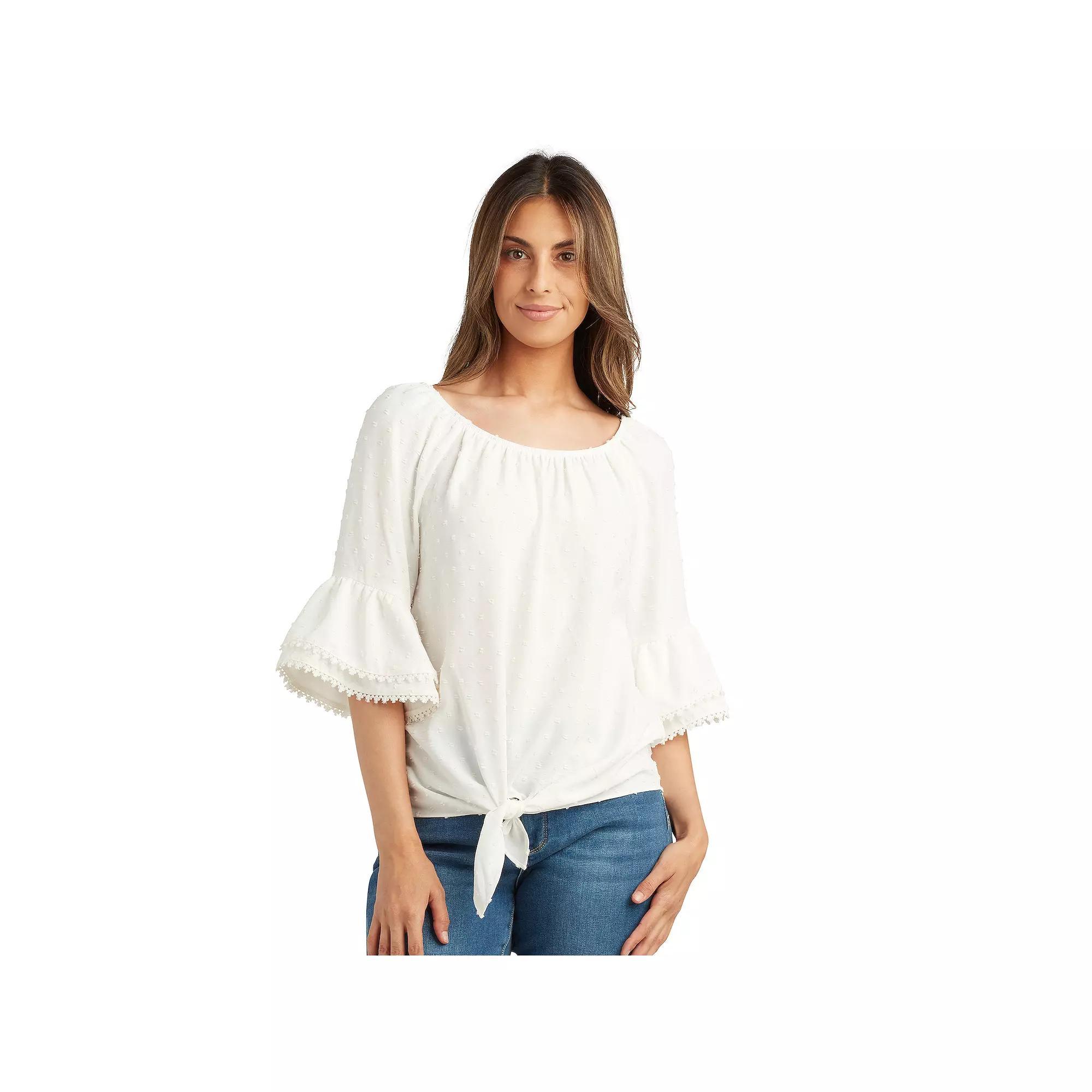 Petite AB Studio Flounce Sleeve Tie Hem Peasant Top, Women's, Size: XL Petite, Off White Product Image