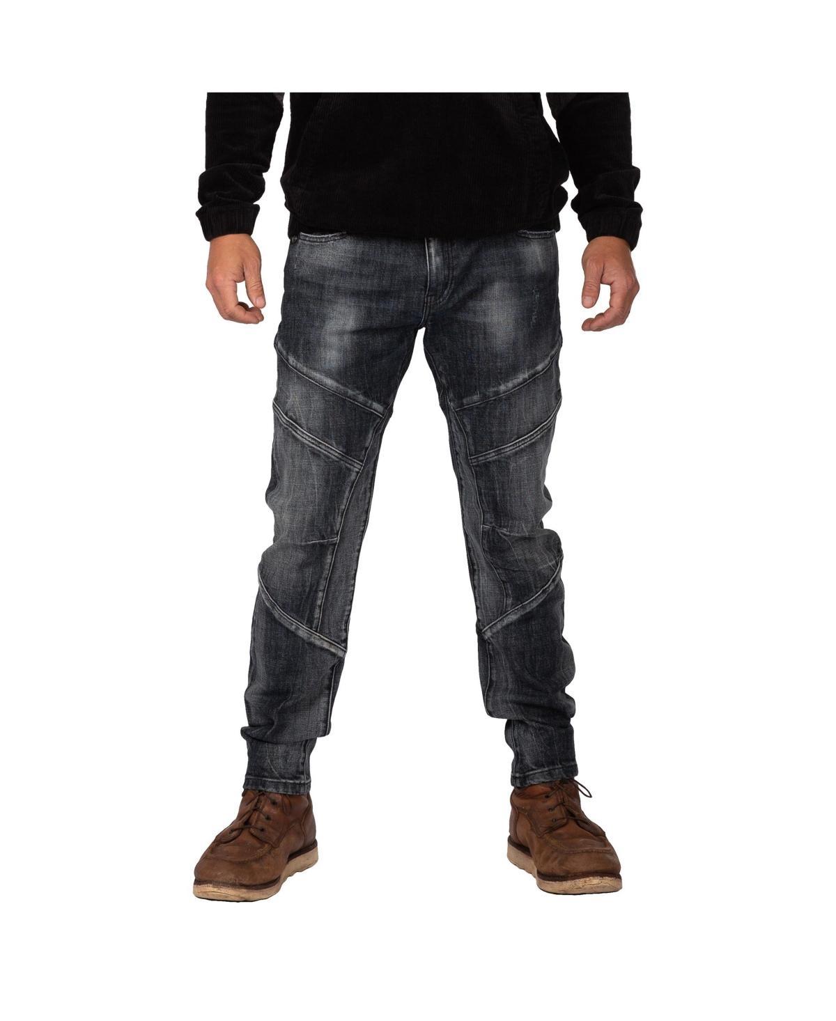 Mens Cut & Sewn Detail Curved Leg Slim Taper Moto Jeans Product Image