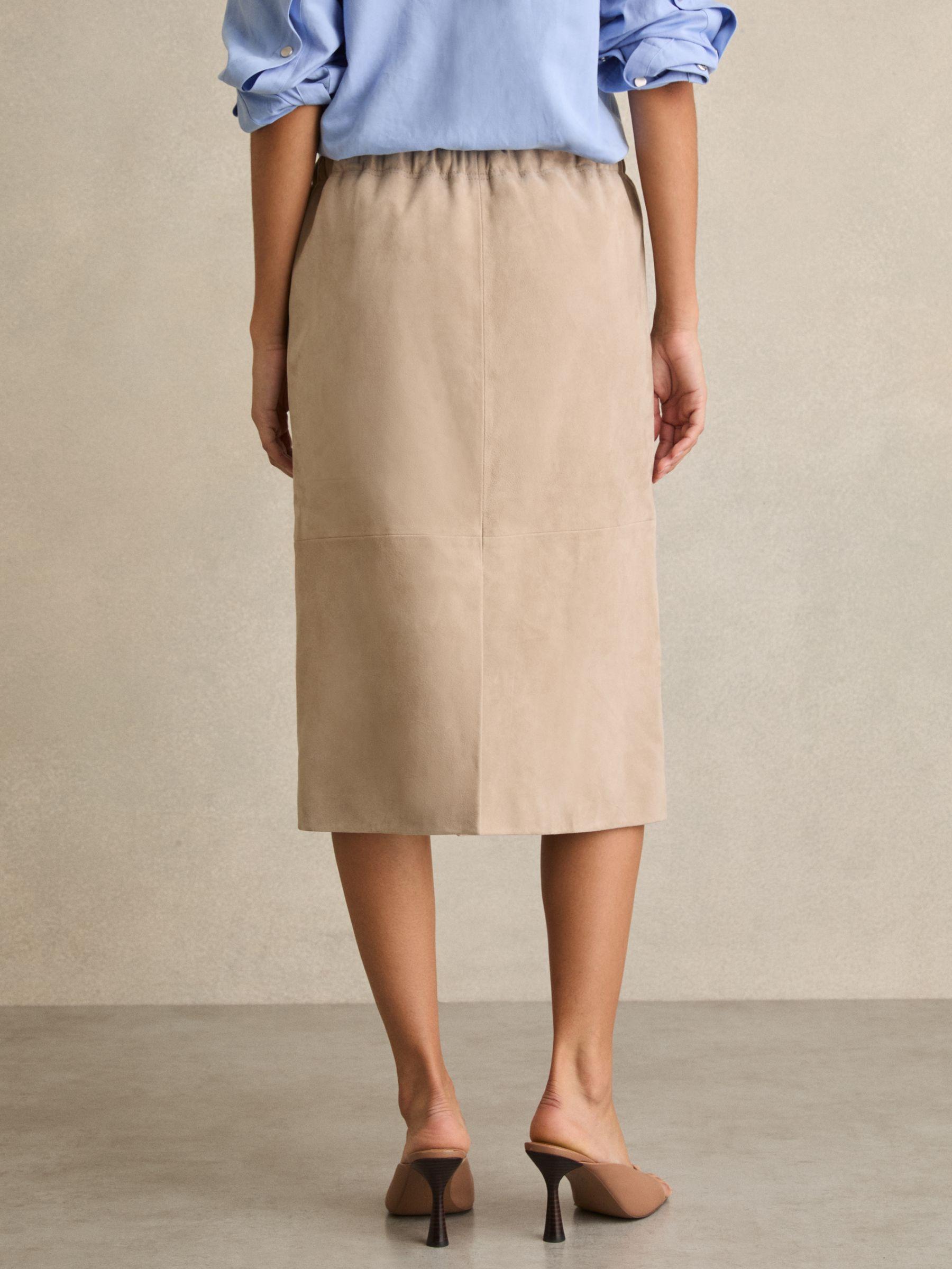 Suede Drawstring Midi Skirt in Neutral Product Image