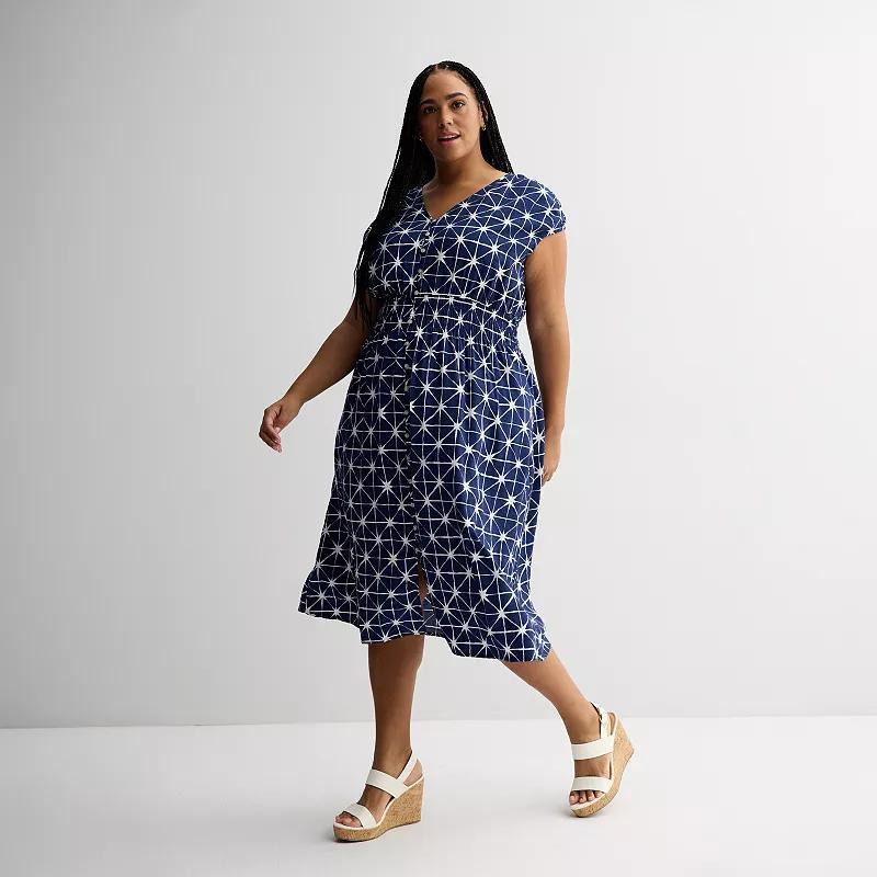 Plus Size Sonoma Goods For Life® Smocked Button-Through Midi Dress, Women's, Size: 1XL, Pink Painted Floral Product Image