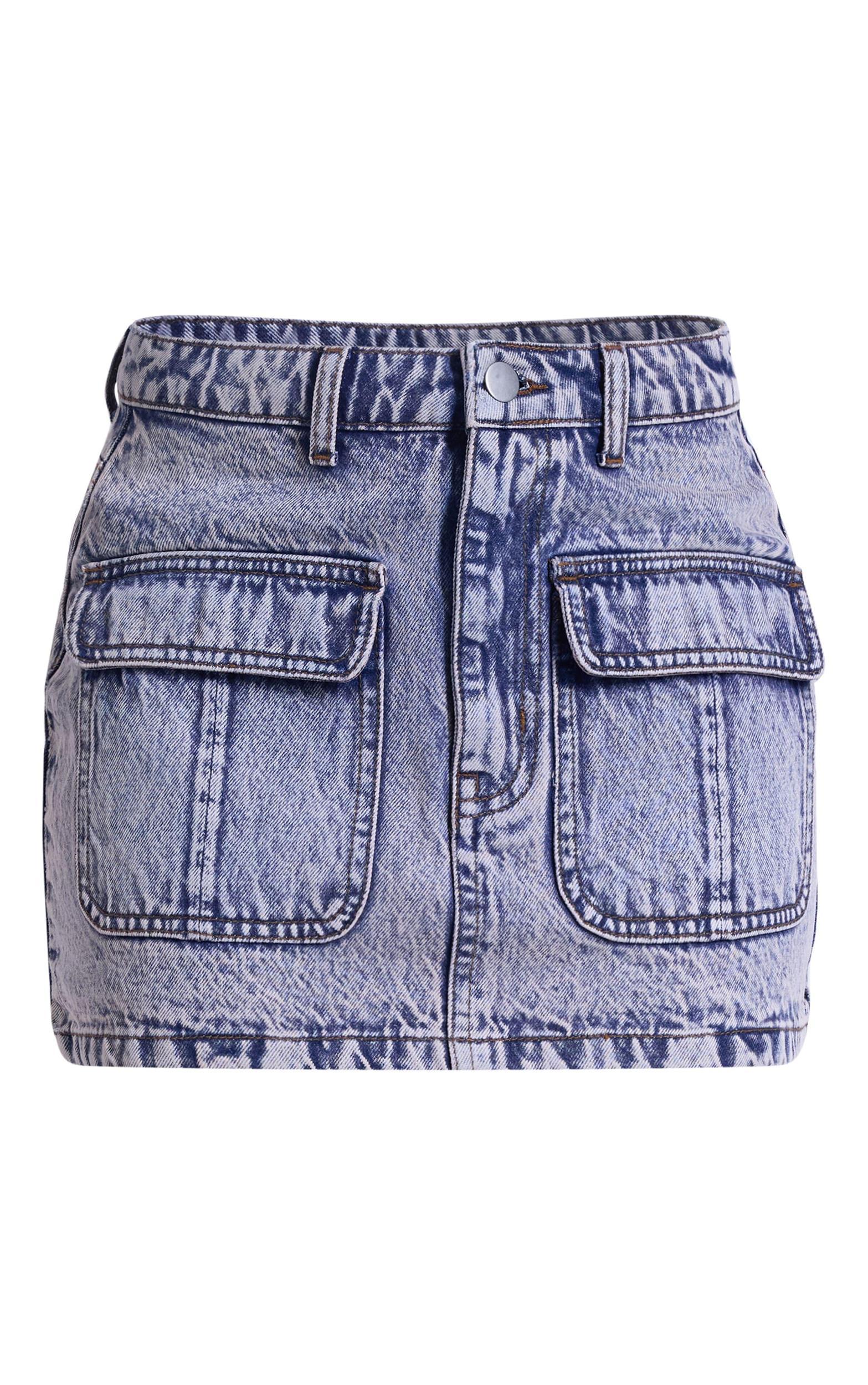 Acid Wash Pocket Detail Denim Mini Skirt Product Image