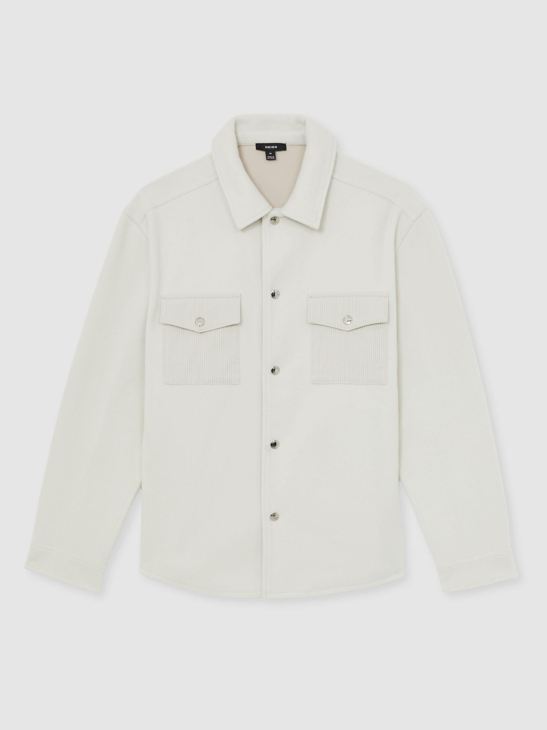 Corduroy-Pocket Press-Stud Overshirt in Off White Product Image