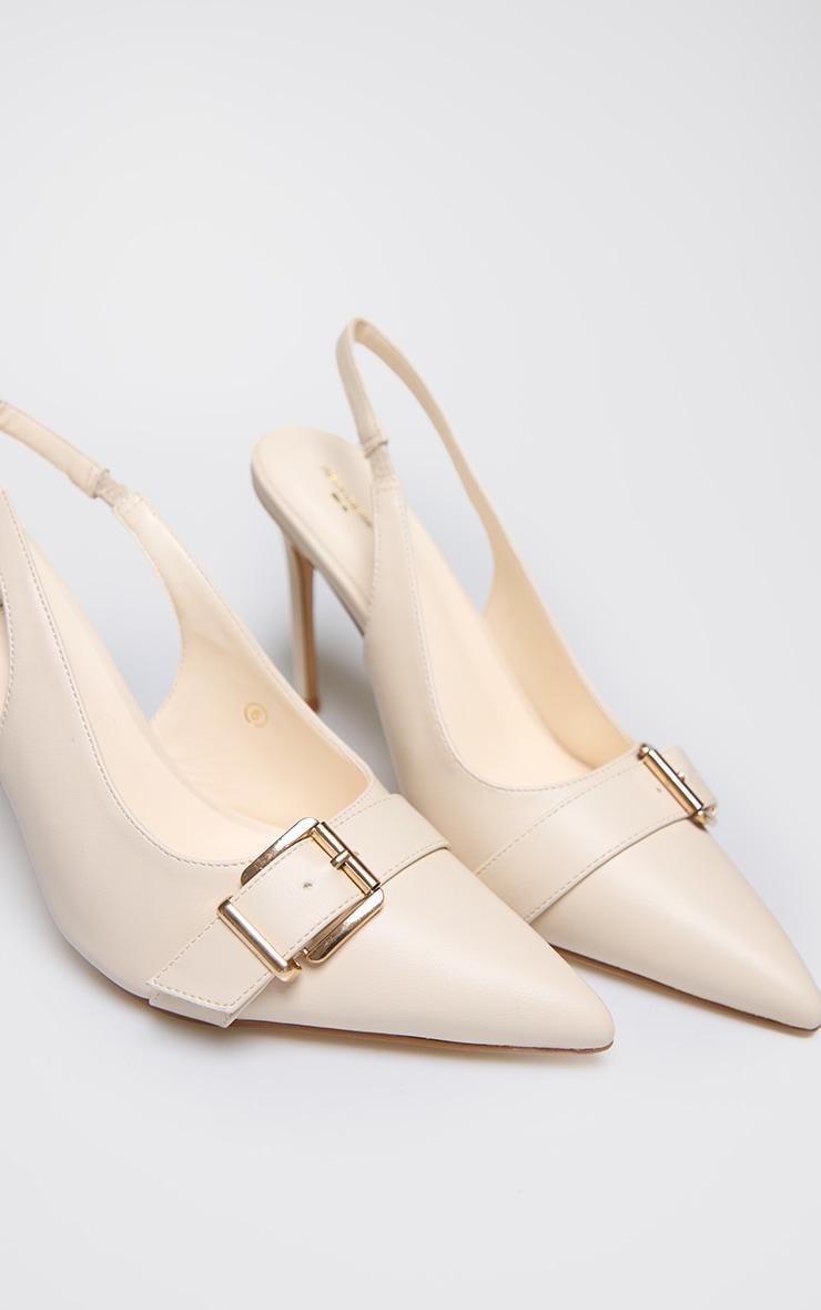 Cream PU Wide Fit Buckle Detail Stiletto High Heel Sling Back Court Heels Product Image