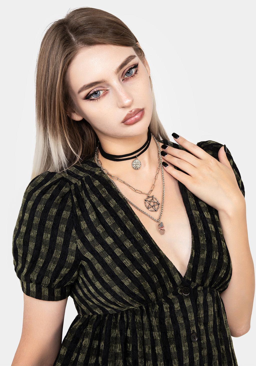 Triune 3 Layered Necklace Pentagram and Crystal Product Image