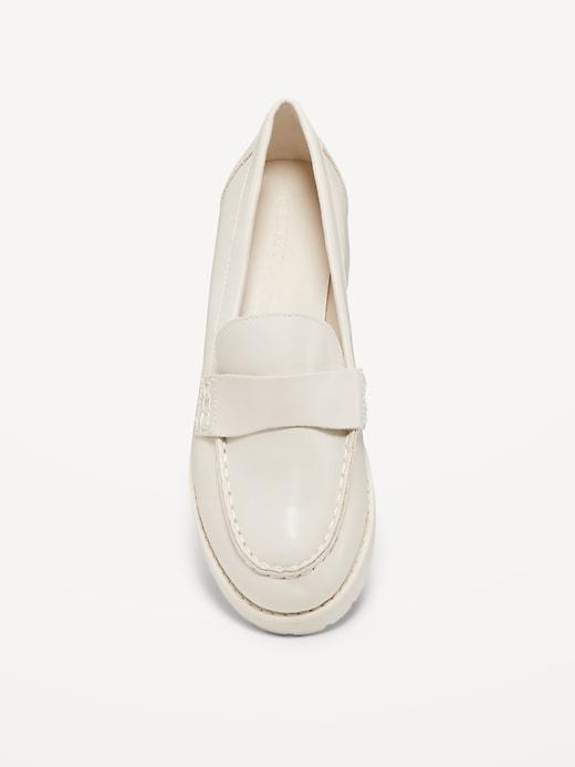 Faux-Leather Chunky Heel Loafers Product Image