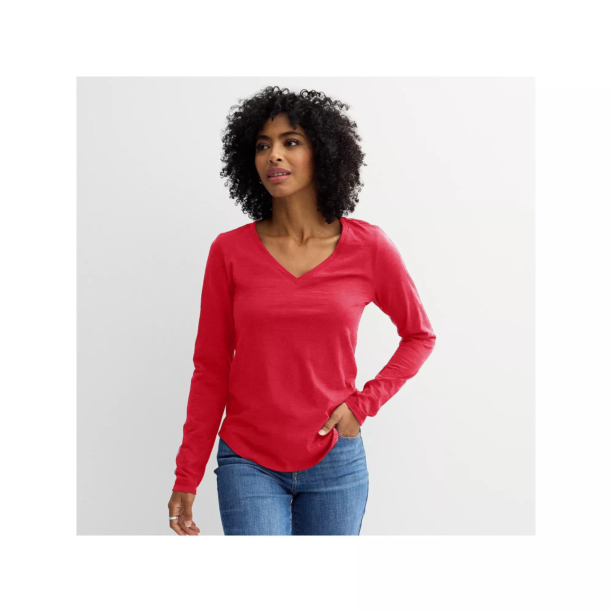 Women's Sonoma Goods For Life® Everyday Long Sleeve V-Neck Tee, Size: Medium, Ski Patrol Product Image