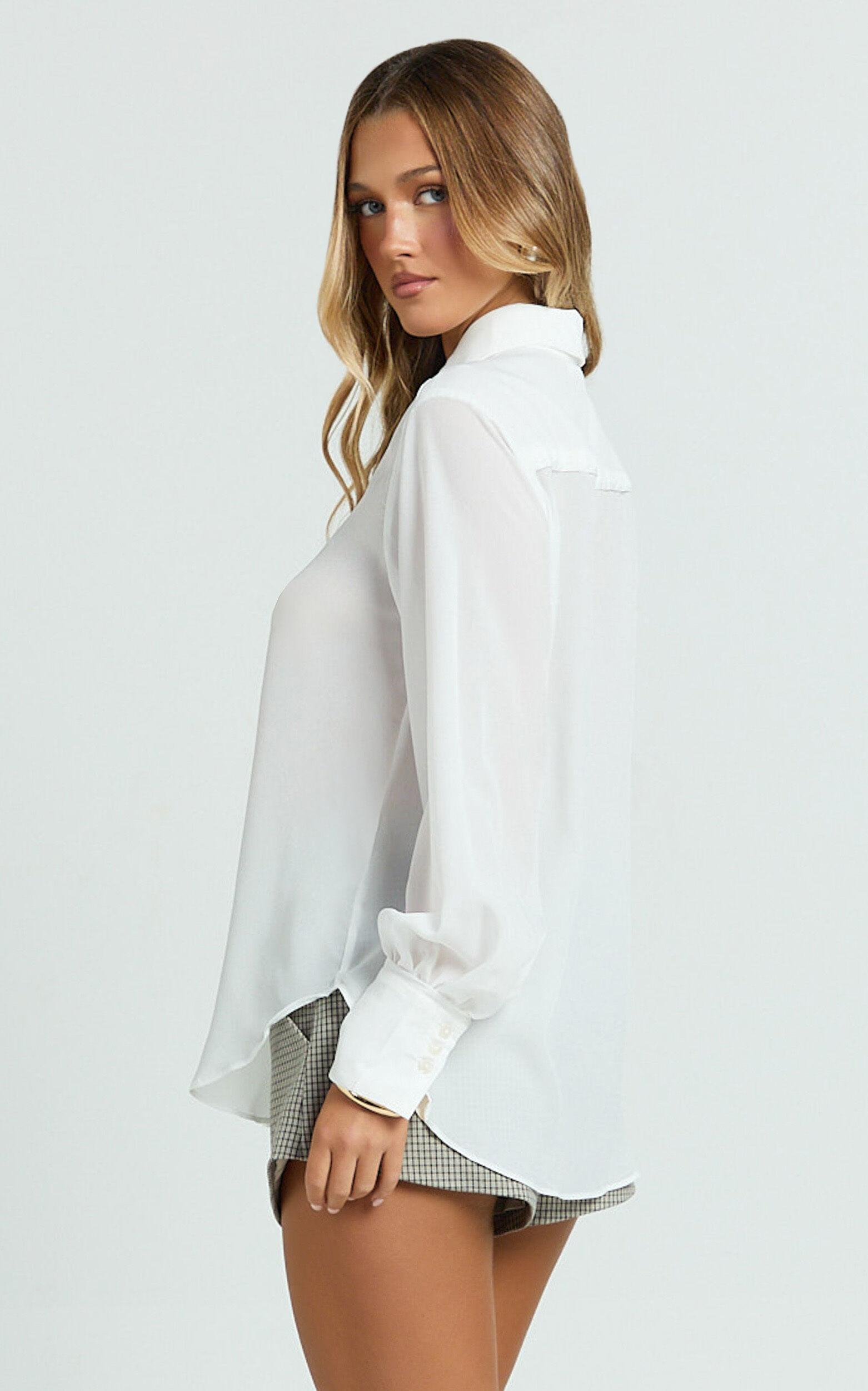 Jazmin Top - Button Down Shirt Top in Off White Product Image