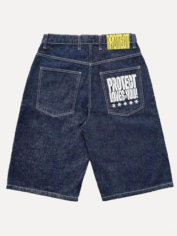 Men's Street Letter Denim Shorts Product Image