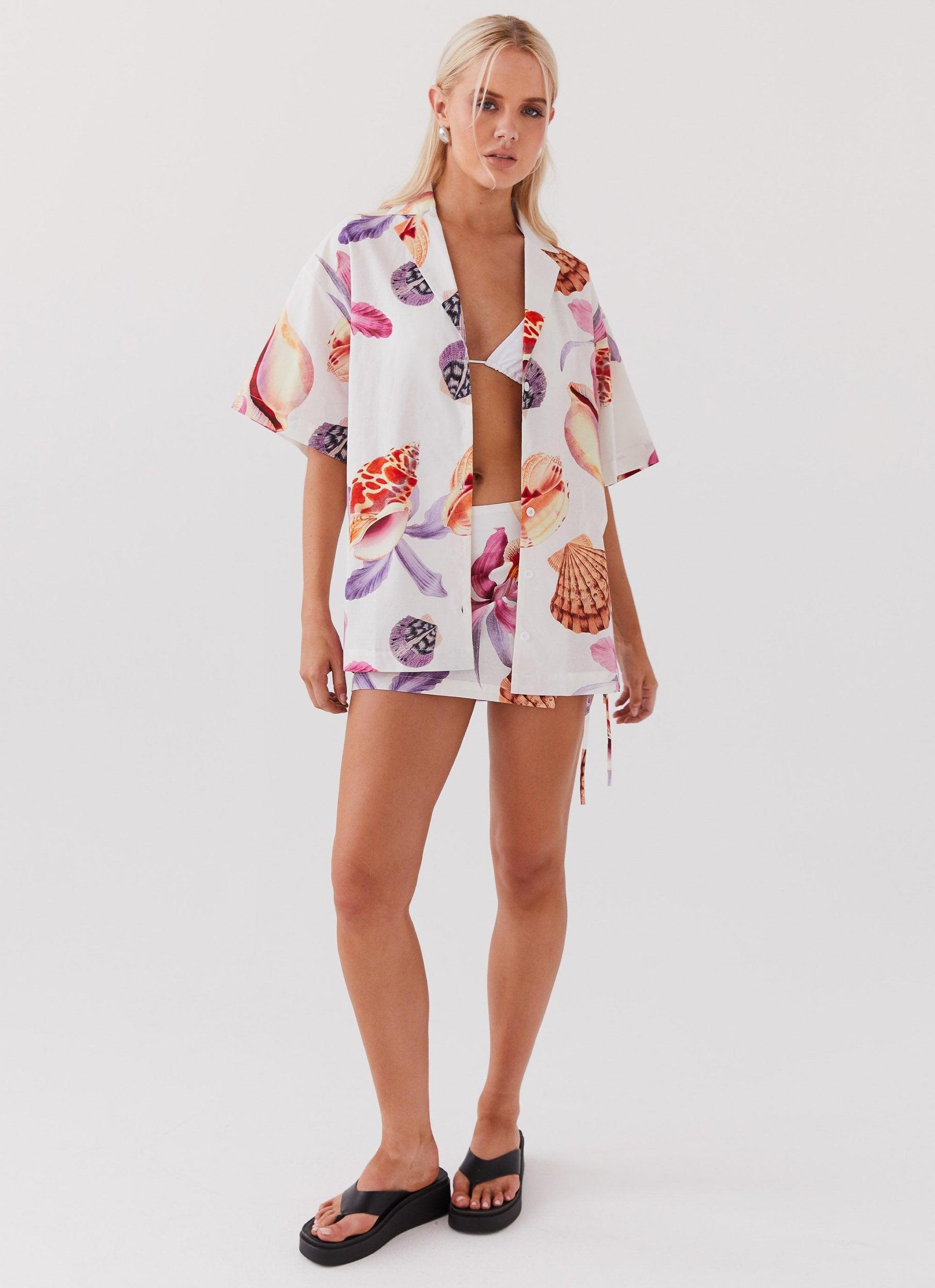 Summer Retreat Oversized Linen Shirt - Seaside Bouquet Product Image