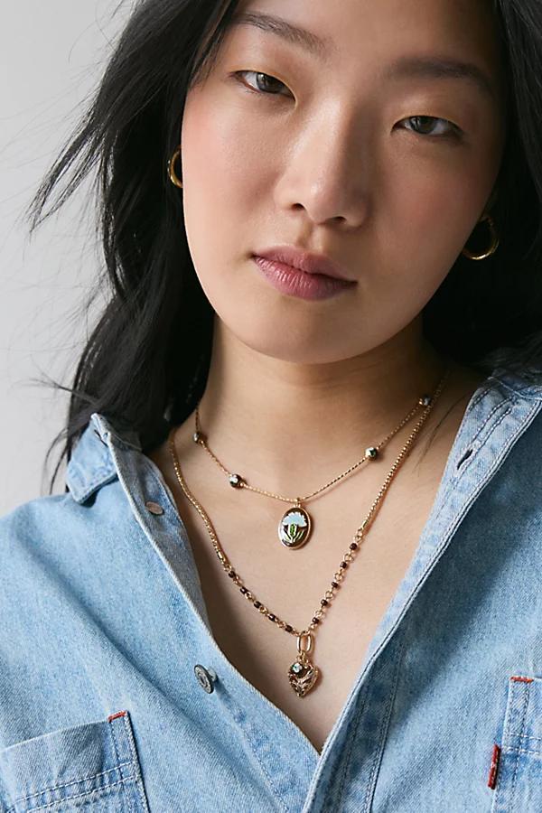 Jane Carnation Flower Pendant Layering Necklace Set Womens at Urban Outfitters Product Image