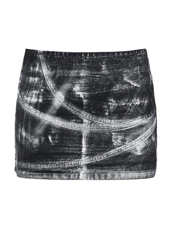 Distressed Tie Dye High Rise Denim Mini Skirt Product Image