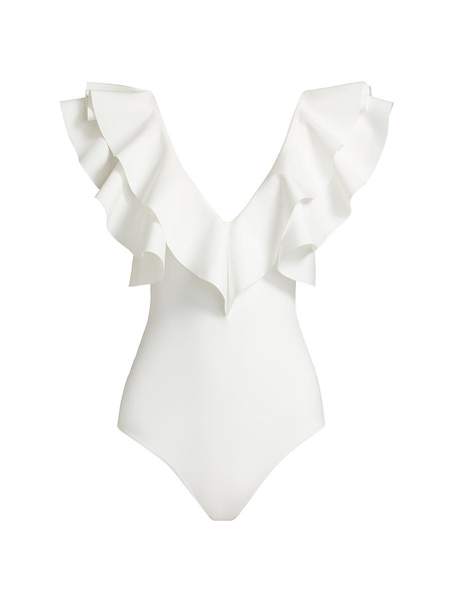 Womens Santa Ruffle One-Piece Swimsuit Product Image