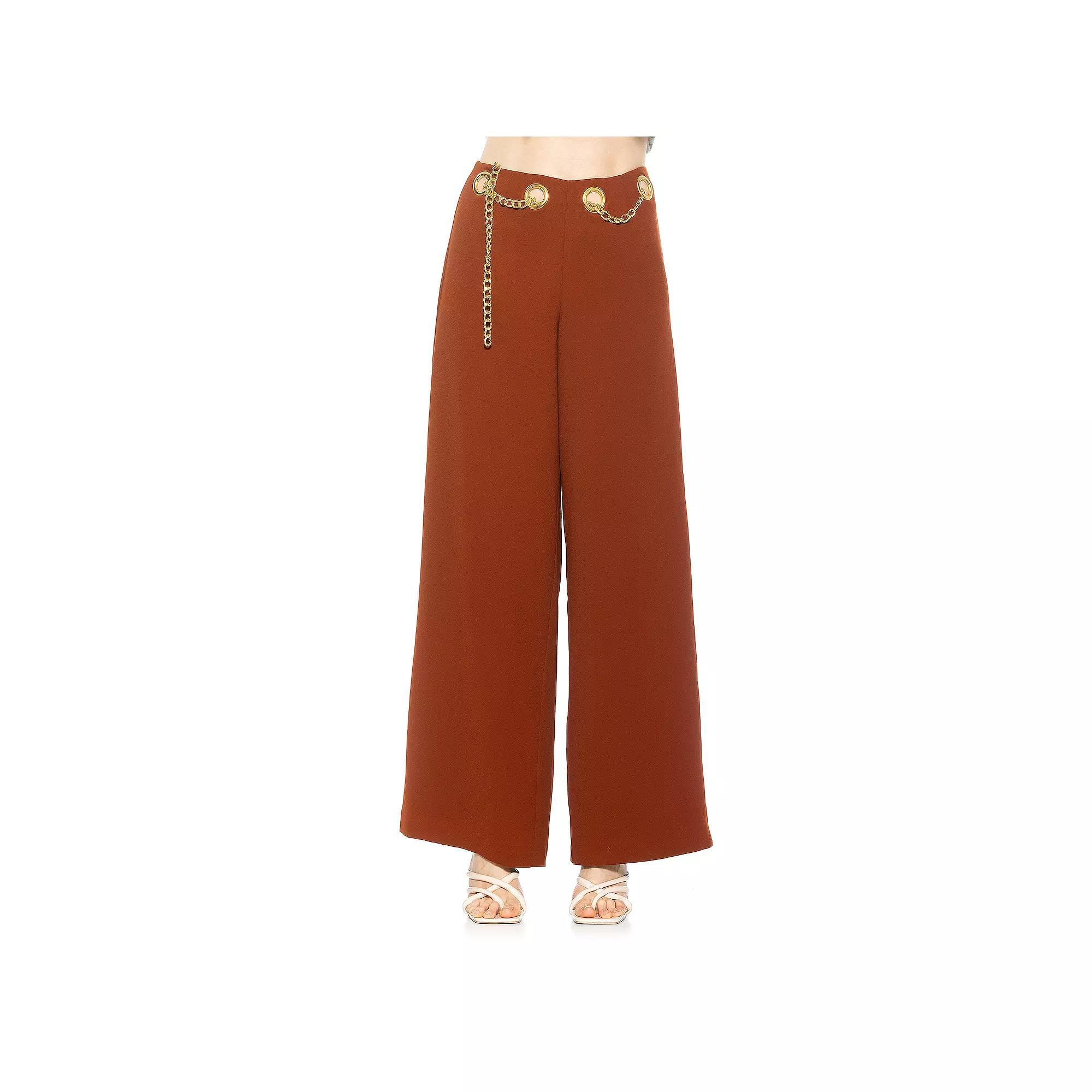 Women's ALEXIA ADMOR Cassie Wide Leg Mid Rise Pants, Size: 10, Brown Product Image