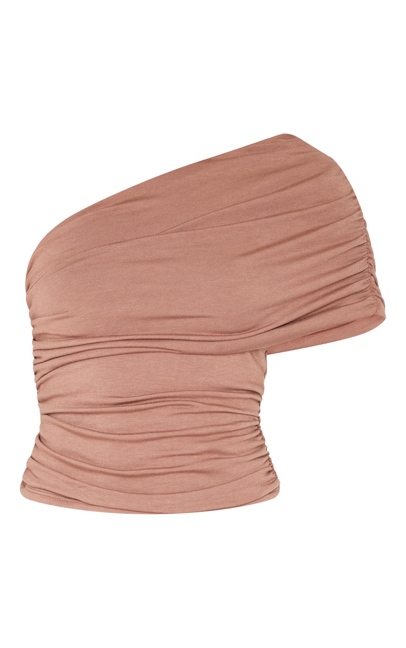 Chocolate Contour Jersey One Shoulder Fold Over Ruched Top Product Image