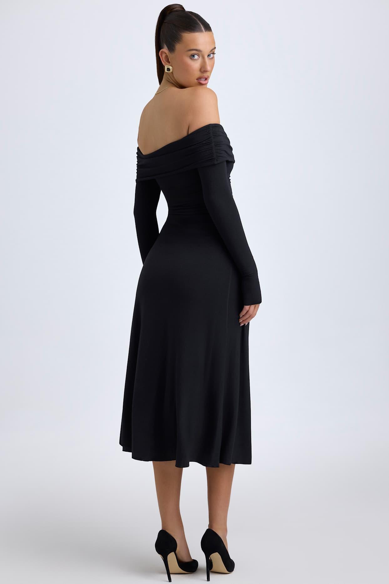 Modal Off-Shoulder Ruched Midaxi Dress in Black Product Image