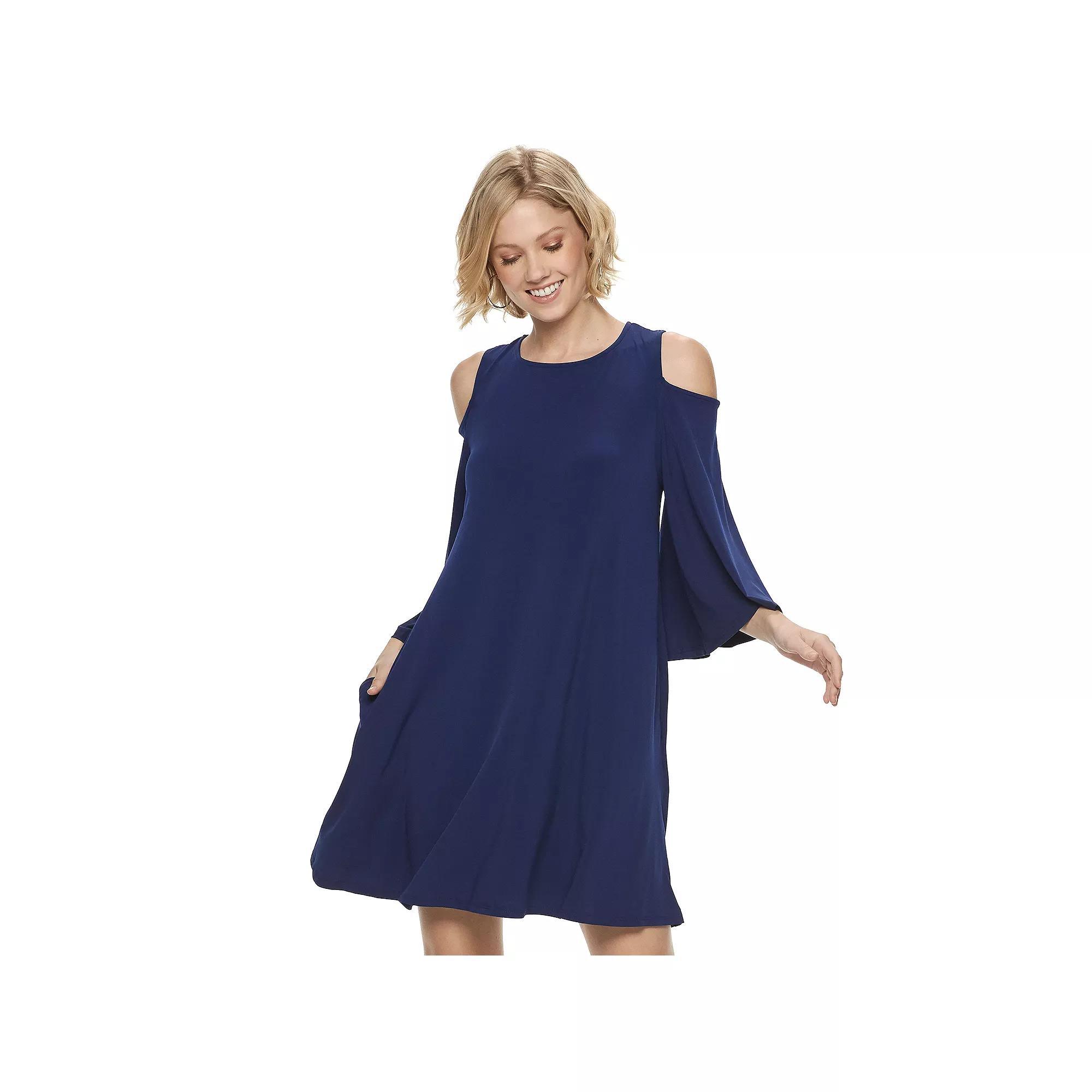Womens Nina Leonard Draped Sleeve Cold-Shoulder Dress Product Image