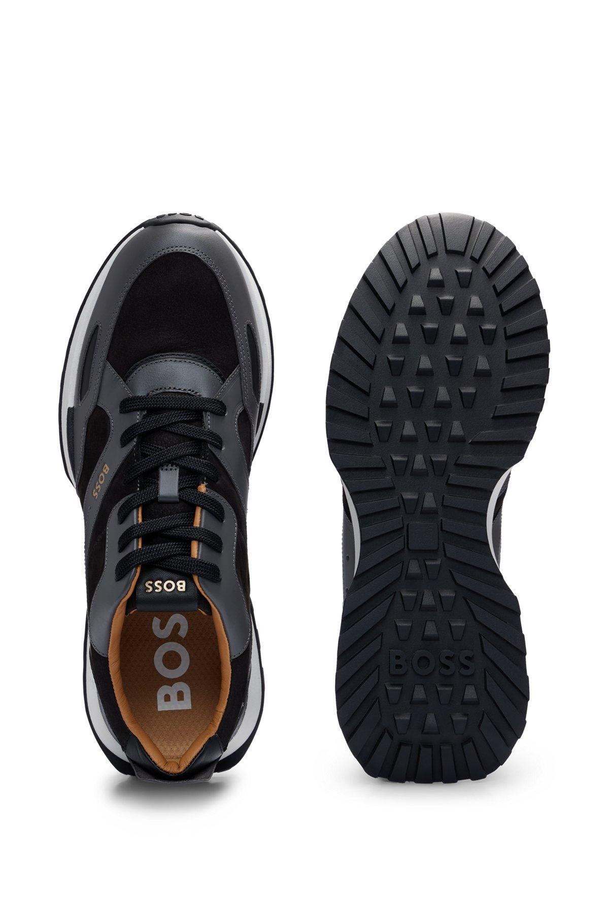 Leather trainers with layered uppers and padded collar Product Image