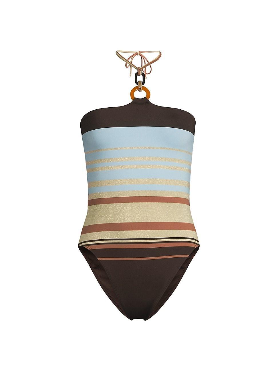 Womens May Striped Halterneck One-Piece Swimsuit Product Image