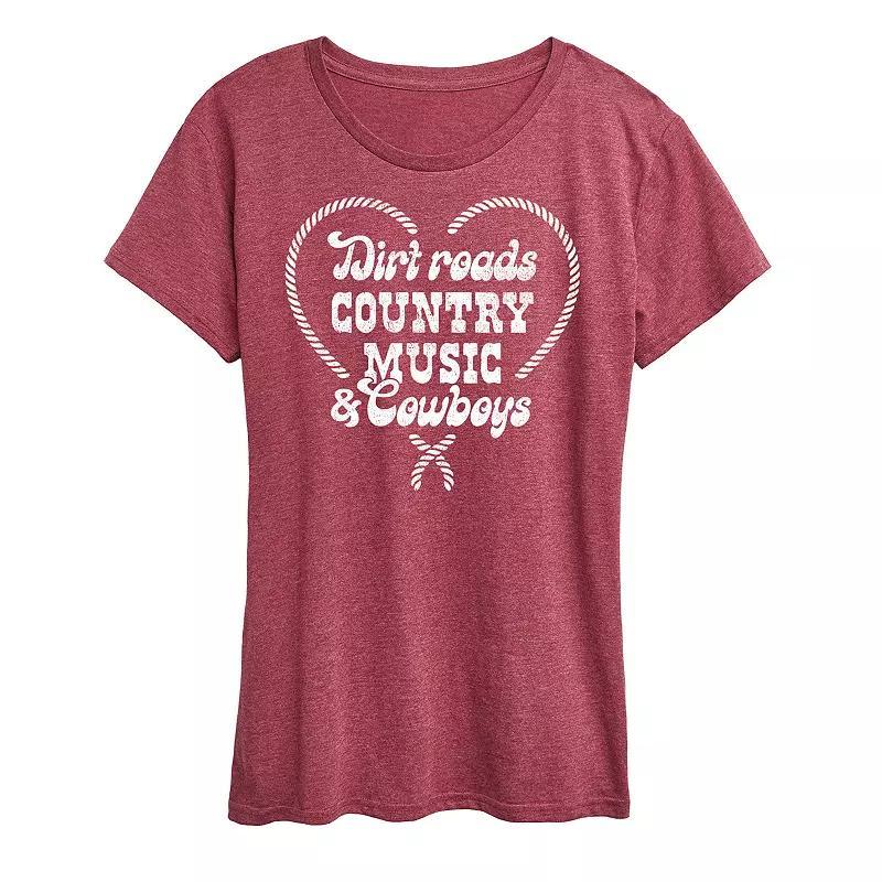 Womens Dirt Roads Country Music Cowboys Graphic Tee Grey Blue Product Image