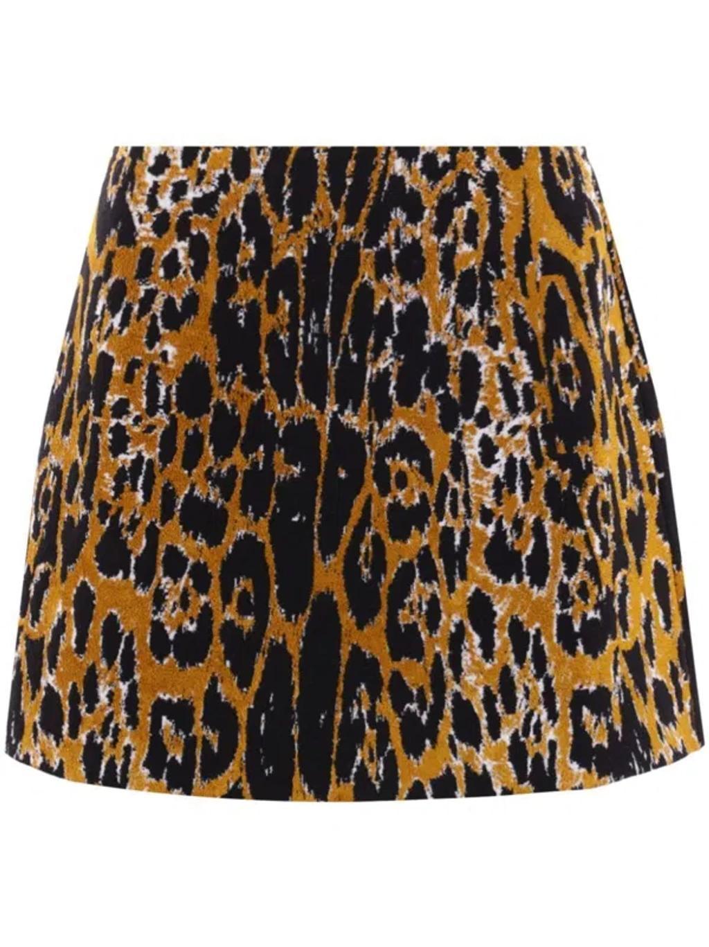 ALAÏA Leopard Printed Jacquard Knit Mini Skirt In Animal Product Image