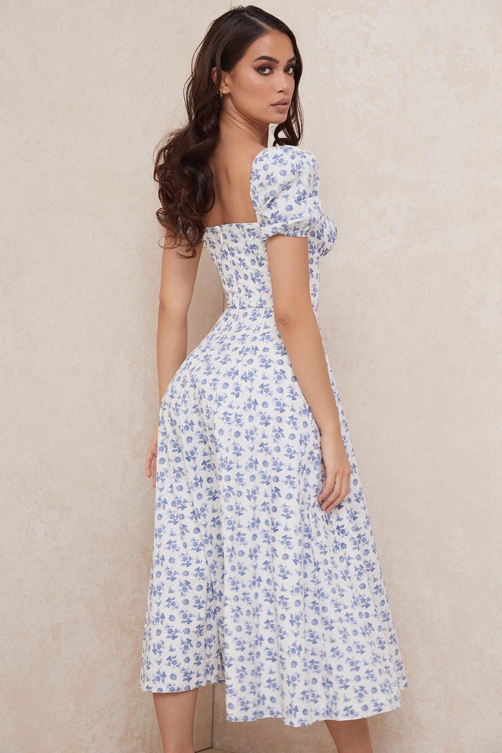 Tallulah Blue White Floral Midi Dress Product Image