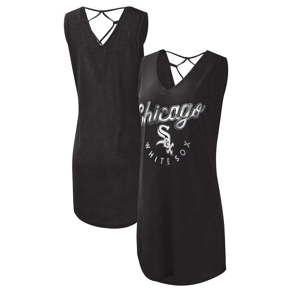 Women's G-III 4Her by Carl Banks Black Chicago White Sox Game Time Slub Beach V-Neck Cover-Up Dress, Size: Medium Product Image
