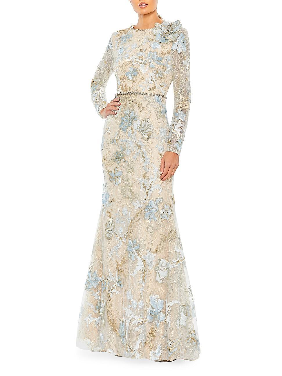 Womens Floral Embroidered Lace Trumpet Gown Product Image